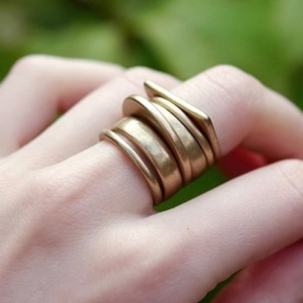 Silver Tone Geometric Stack Rings Set